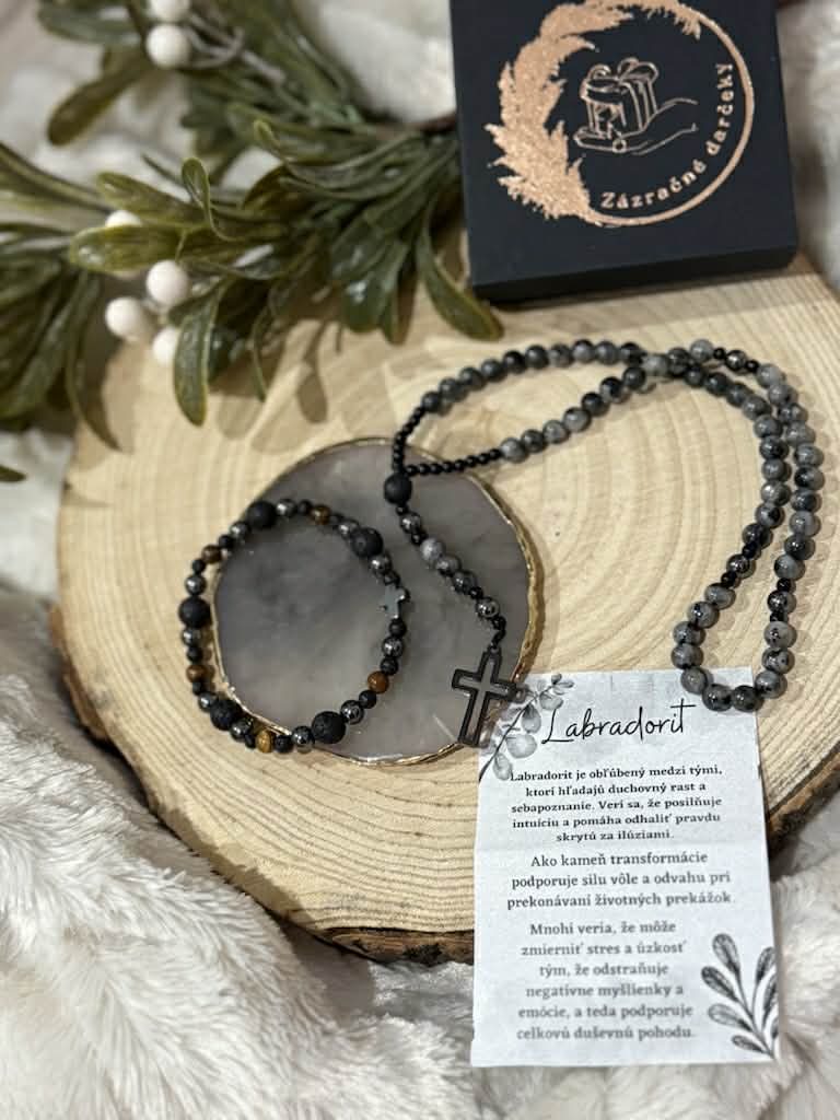 Ruženec Labradorit + náramok set